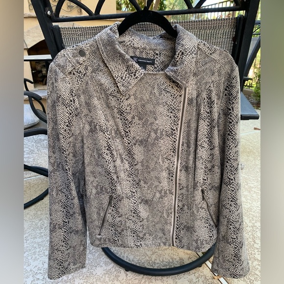 INC XL Snakeskin zippered moto jacket. Bisque, black, tan, grey. Very soft/Warm - Picture 1 of 7